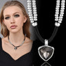 STEALMART - Two Layer Silver Bead Black Wax Cord Choker, Smoky Grey Heart Cubic Zirconia Punk Necklace, Y2K Cool Jewelry For European Spanish Women